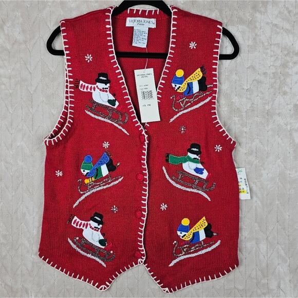 Vintage Victoria Jones Holiday Sweater Vest Womens Medium Petite Winter 90s Snow - Picture 2 of 7